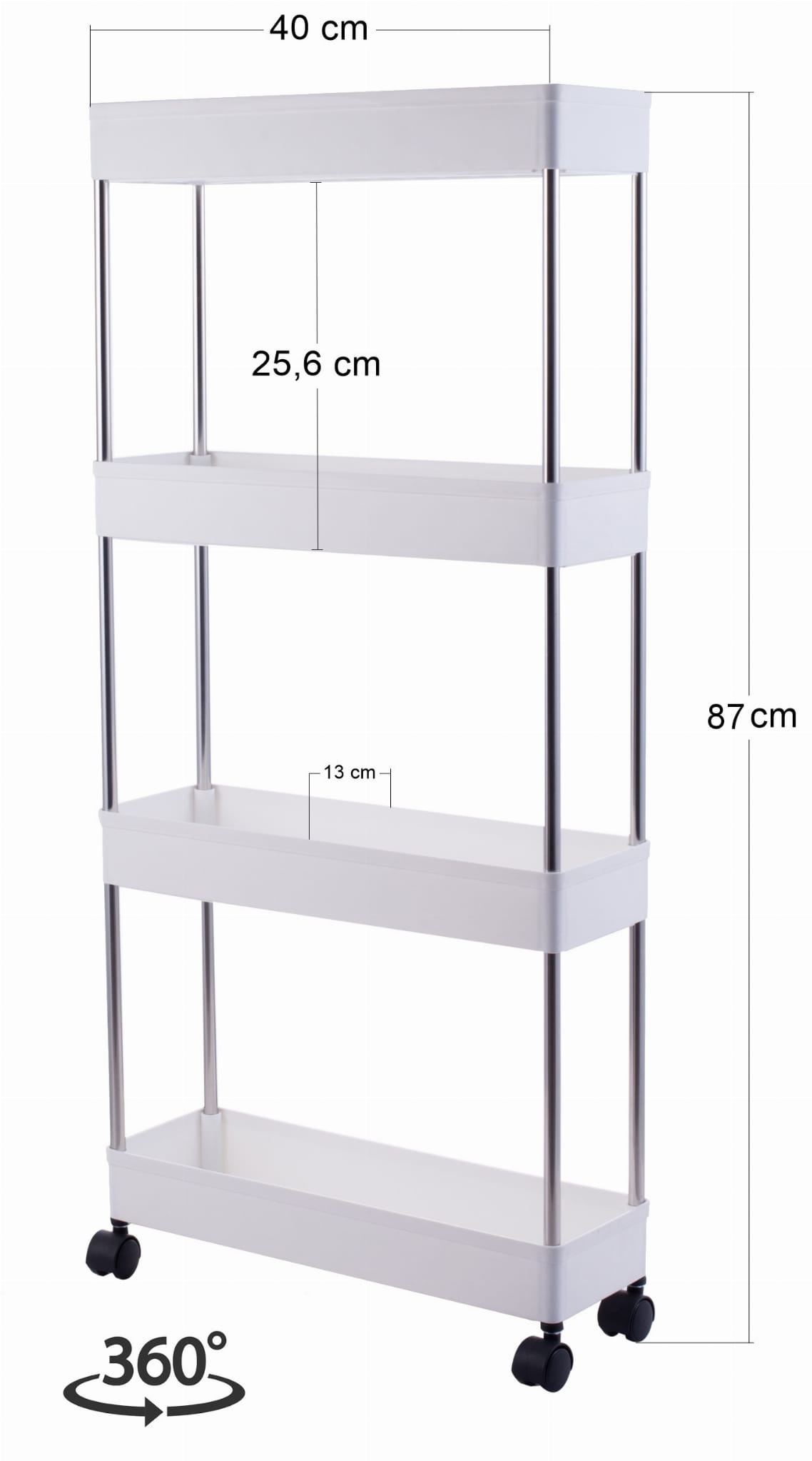 Juoda virtuvės kambario koridoriaus vonios lentyna  su ratukais 13 x 40 x 61 cm