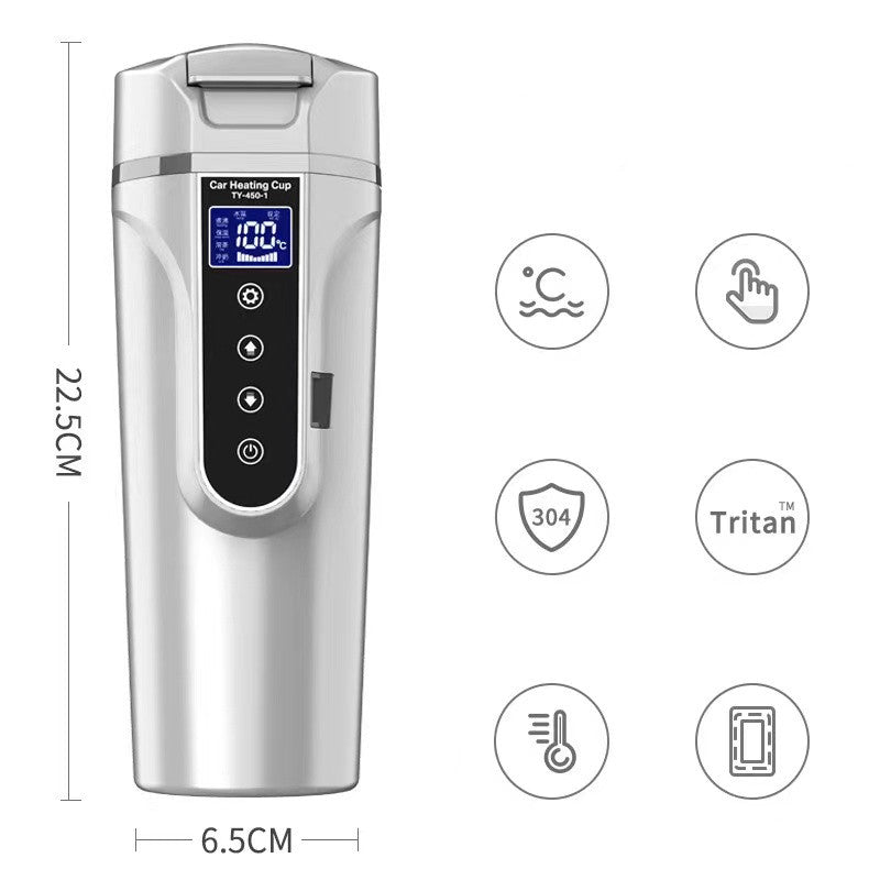 Automobilinio šildymo skaitmeninis vakuminis elektrinis nerūdijančio plieno kavos arbatos ir kt. puodelis, su LCD ekranu